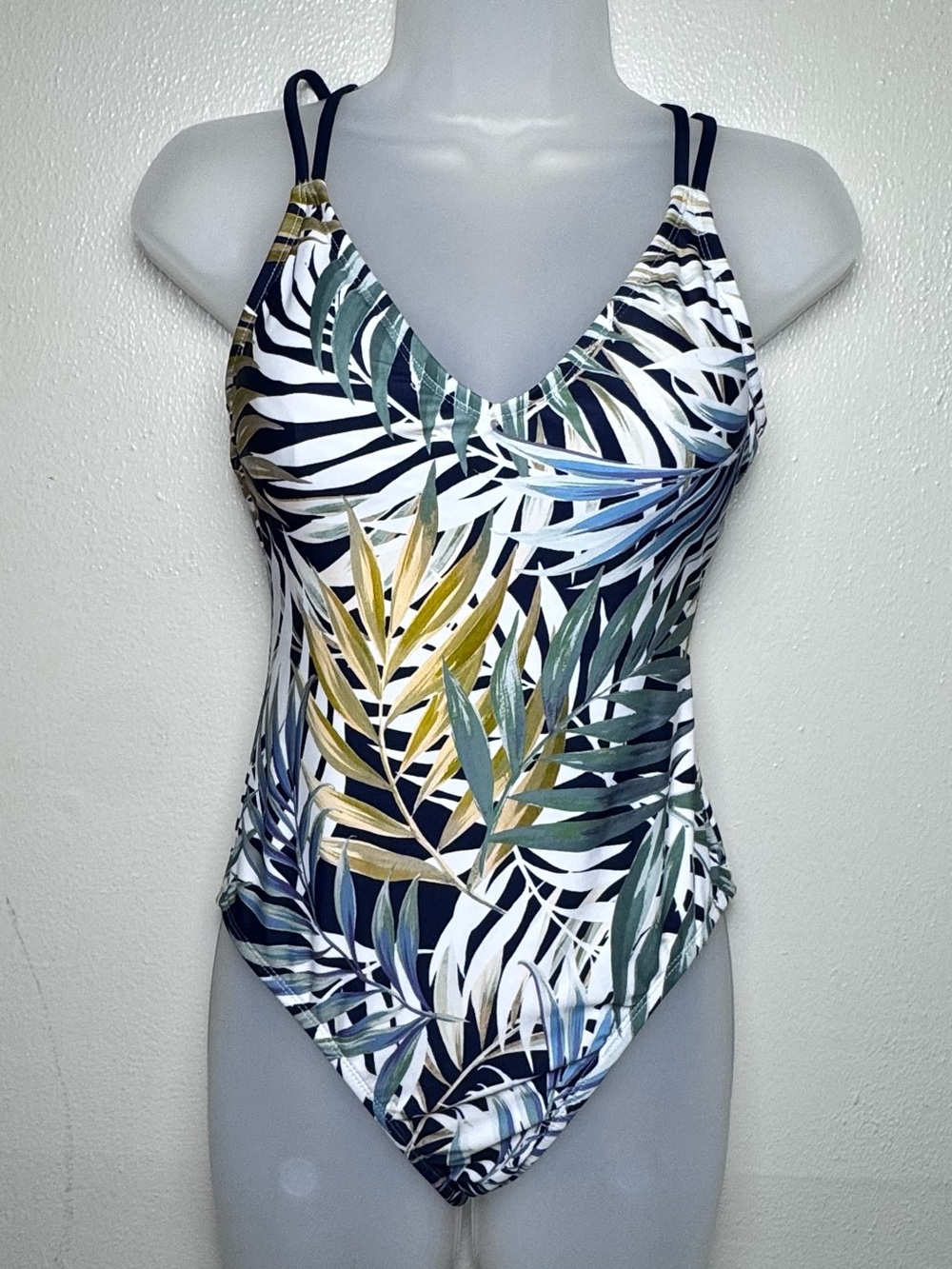 Women’s' Tropical Leaf One-Piece Swimsuit - Navy & Green
